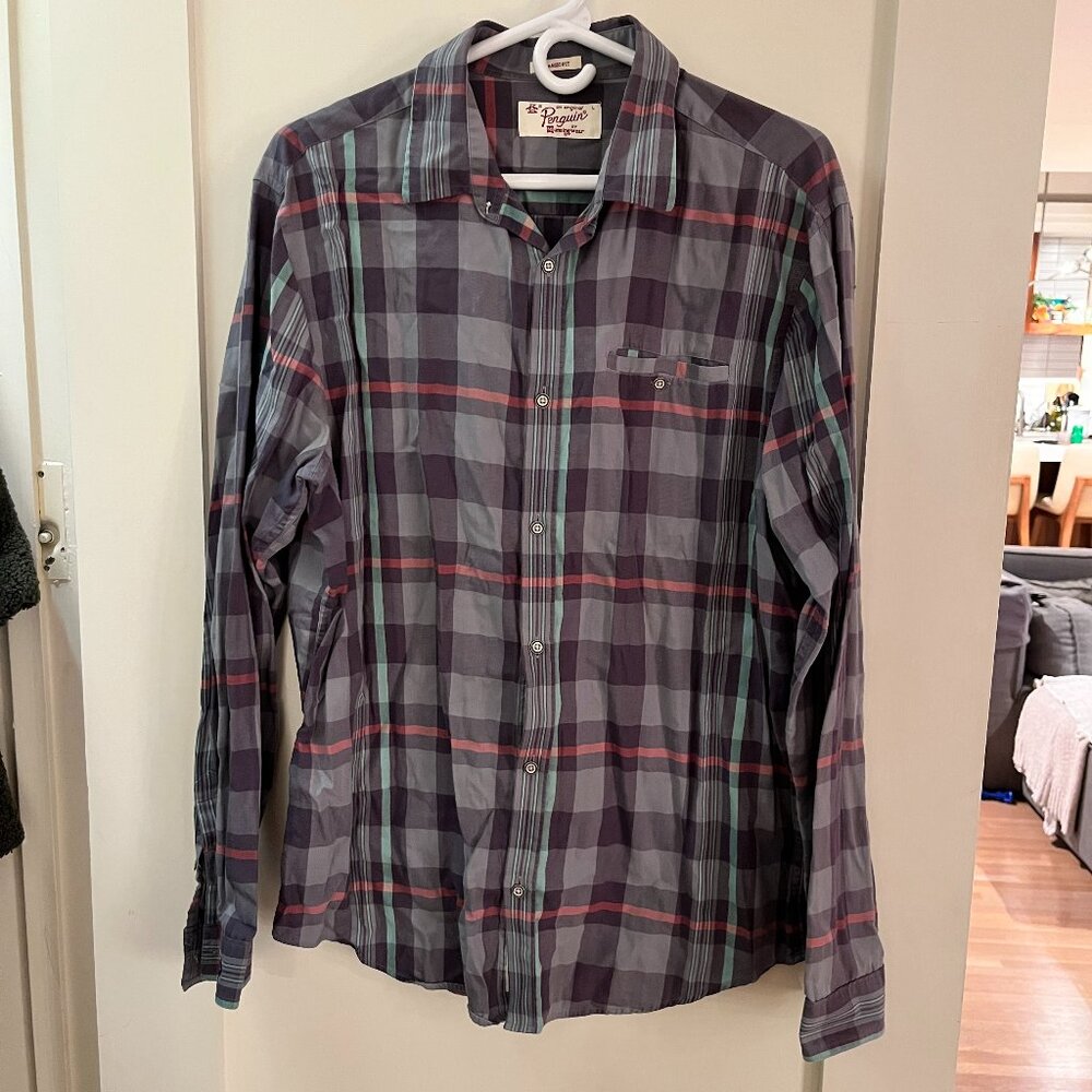Original Penguin Men's Plaid Button Down Shirt, size L